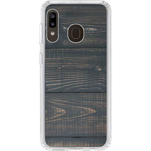 Black Painted Wood Galaxy A20 Clear Case